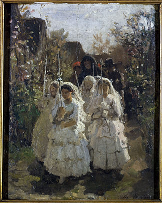 库里耶尔的传播者 The communicants at Courrières (c.1855)，朱利叶斯·布雷顿