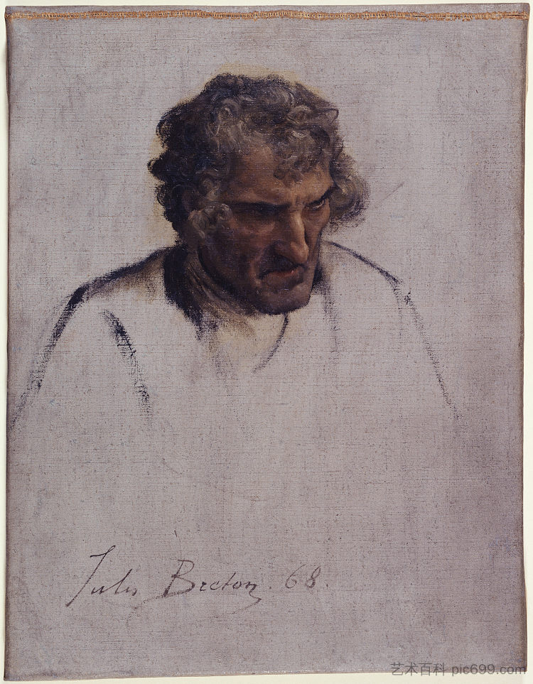 布列塔尼的负责人，赦免研究 Head of Breton, Study for Pardon (1868)，朱利叶斯·布雷顿