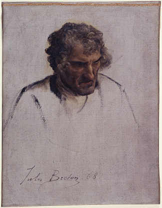 布列塔尼的负责人，赦免研究 Head of Breton, Study for Pardon (1868)，朱利叶斯·布雷顿