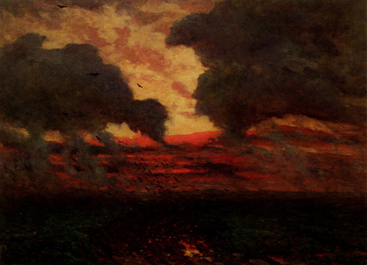 乌鸦，暴风雨之夜 Ravens, Stormy Evening (1902)，朱利叶斯·布雷顿