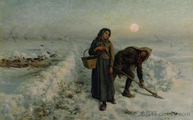 在冬天的路上，阿图瓦 On the Road in Winter, Artois (1884)，朱利叶斯·布雷顿