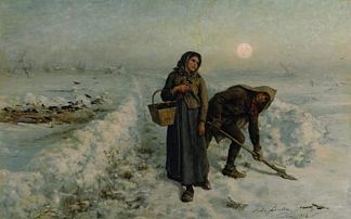 在冬天的路上，阿图瓦 On the Road in Winter, Artois (1884)，朱利叶斯·布雷顿