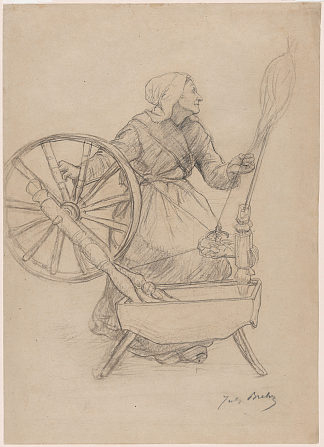 纺车上的女人 Woman at the spinning wheel (1884)，朱利叶斯·布雷顿