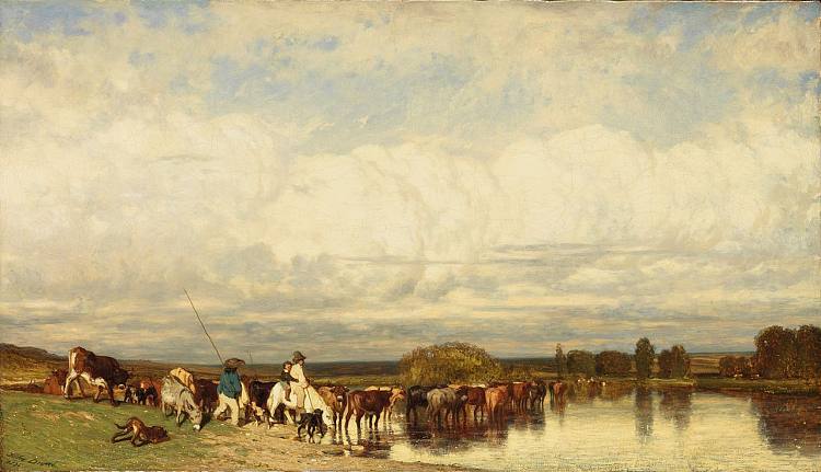 牛穿过浅滩 Cows crossing a ford (1836)，朱班·杜雷