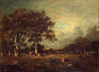 与奶牛的风景 Landscape with Cows (1870)，朱班·杜雷