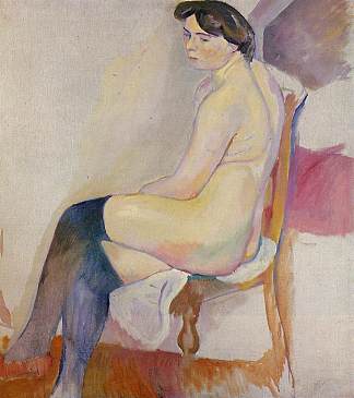 坐着的裸体黑色丝袜 Seated Nude with Black Stockings (1906)，朱勒·帕斯金