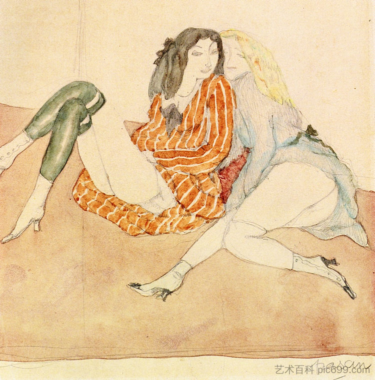 地上的两个女孩 Two Girls on the Ground (1909)，朱勒·帕斯金