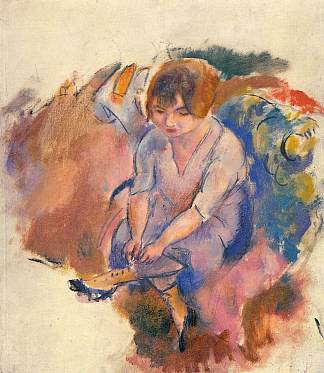 年轻女子穿上袜子 Young Woman Putting on Her Socks (1916)，朱勒·帕斯金