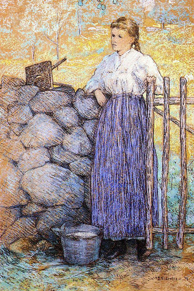 站在门口的女孩 Girl Standing by a Gate (1896)，朱利安·奥尔登·威尔