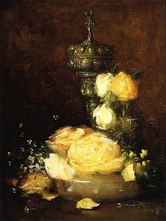 银色圣杯与玫瑰 Silver Chalice with Roses (1882)，朱利安·奥尔登·威尔