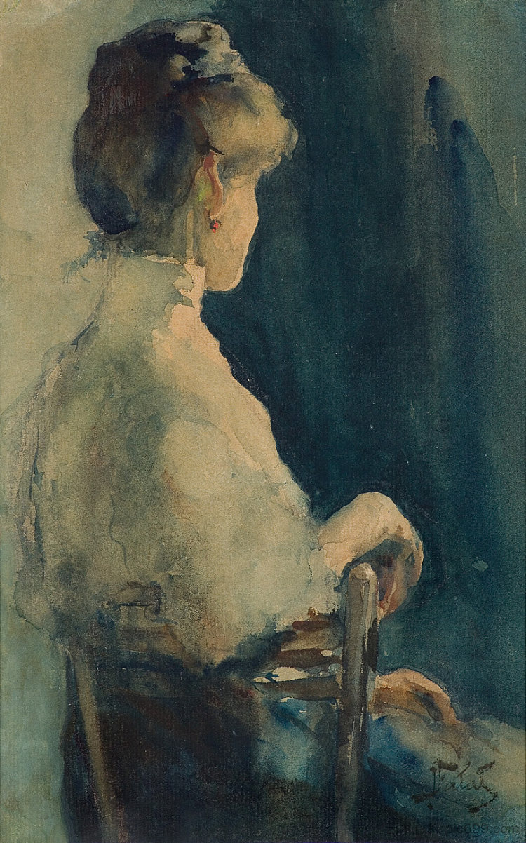 女士与红色耳环 Lady With Red Earring (1900)，朱利安法瓦特