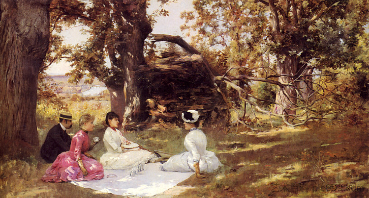 树下野餐 Picnic Under The Trees (c.1895)，朱利叶斯·勒布朗·斯图尔特