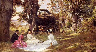 树下野餐 Picnic Under The Trees (c.1895)，朱利叶斯·勒布朗·斯图尔特