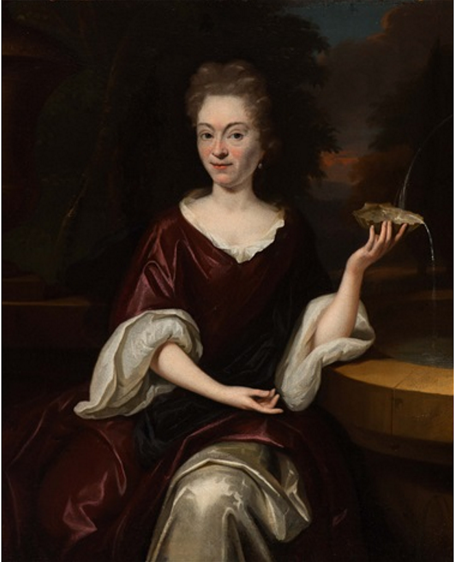 一位优雅的女士坐在喷泉旁拿着牡蛎的肖像 Portrait of An Elegant Lady Seated by a Fountain Holding An Oyster，尤瑞安·普尔
