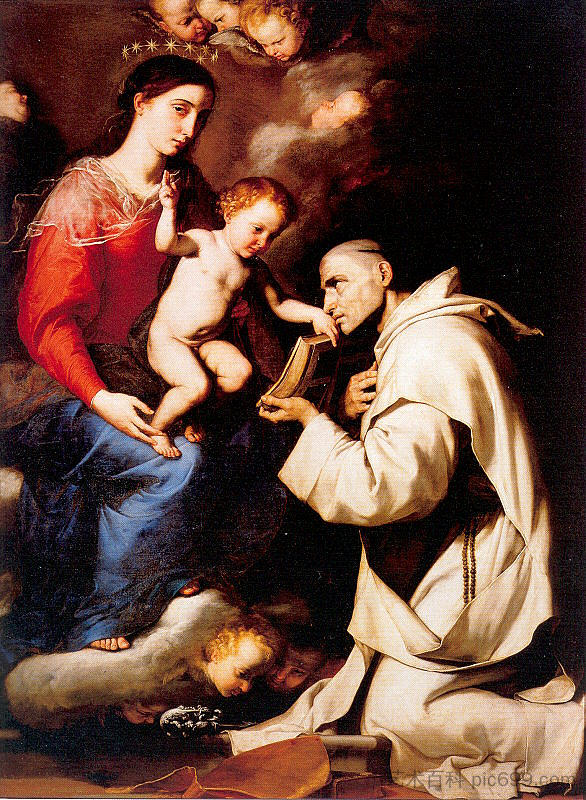 麦当娜与圣婴和圣布鲁诺 Madonna with the Christ Child and Saint Bruno (1624; Naples,Italy  )，胡塞佩·德·里贝拉