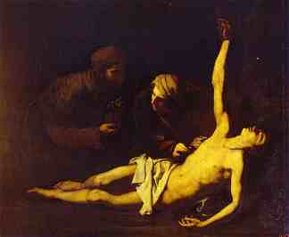 圣艾琳出席的圣塞巴斯蒂安 Saint Sebastian Attended by Saint Irene (1628; Naples,Italy                     )，胡塞佩·德·里贝拉