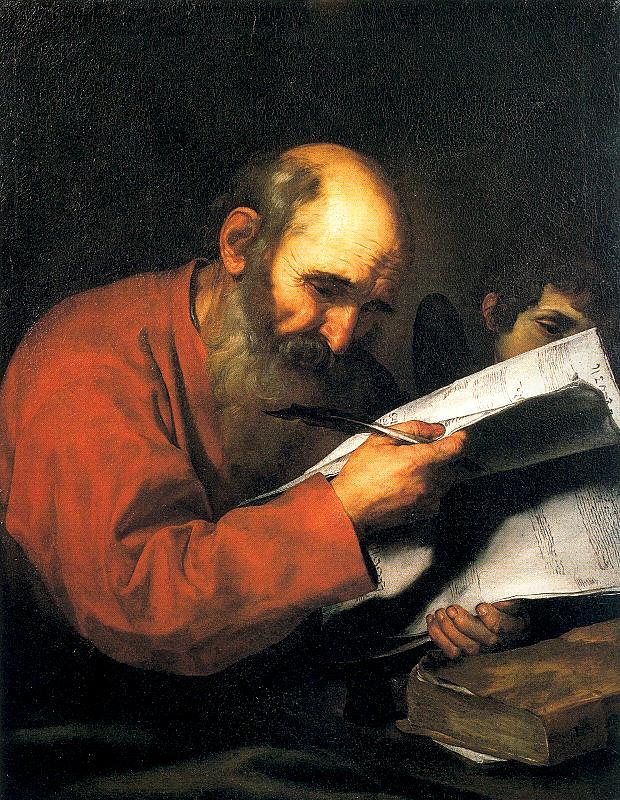 圣马太与天使 St. Matthew with the angel (1613; Naples,Italy  )，胡塞佩·德·里贝拉