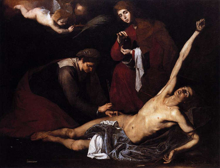 圣塞巴斯蒂安由圣女照料 St. Sebastian Tended by the Holy Women (1621; Naples,Italy  )，胡塞佩·德·里贝拉