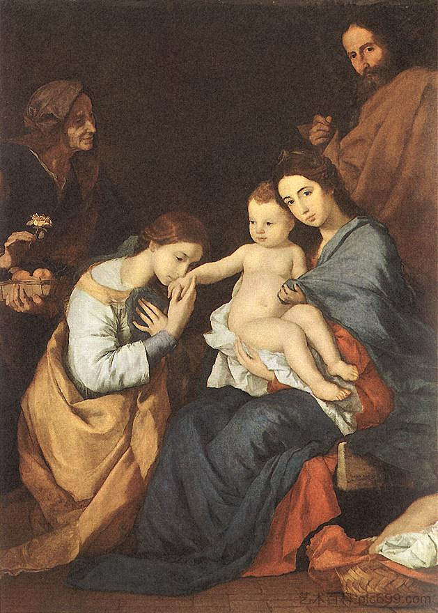 圣安妮和圣凯瑟琳的神圣家族 The Holy Family with St. Anne and St. Catherine (1648; Naples,Italy  )，胡塞佩·德·里贝拉