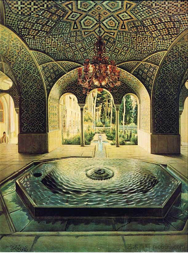 戈勒斯坦宫的春天大厅 The spring hall of Golestan Palace (1889; Iran,Islamic Republic of  )，卡玛勒·奥尔·莫克