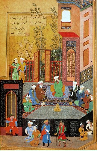 来自依斯干达纳玛的微型画 A miniature painting from the Iskandarnama (1495)，白扎德