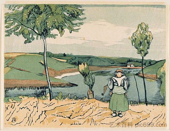 风景中的荷兰女孩 Dutch Girl In Landscape，山本鼎