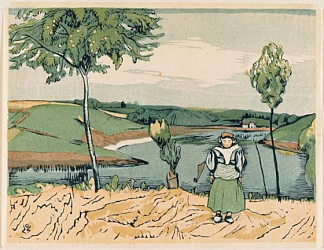 风景中的荷兰女孩 Dutch Girl In Landscape，山本鼎