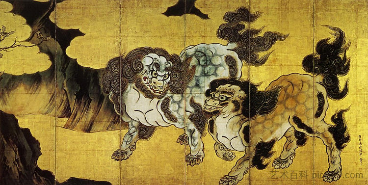 中华狮子会 Chinese Lions (c.1590; Japan  )，狩野永德