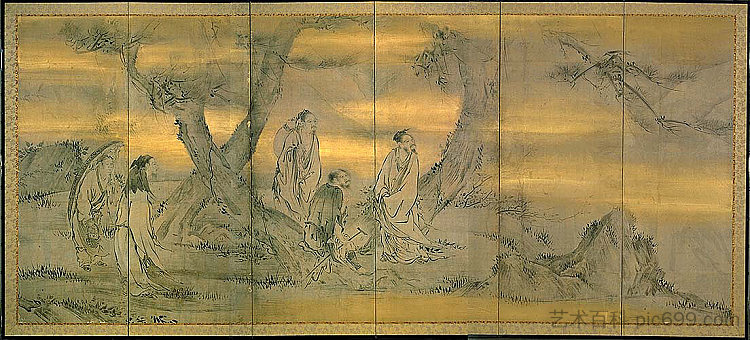 隐士和仙女（右侧） Hermits and a Fairy (Right side) (c.1590; Japan  )，狩野永德