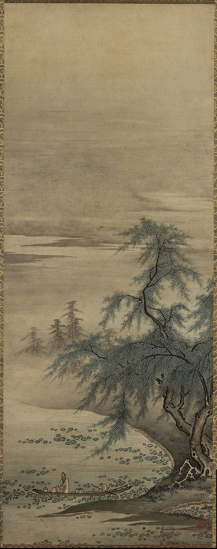 周茂树赏荷 Zhou Maoshu Appreciating Lotuses (c.1450; Japan  )，狩野正信