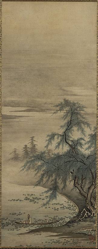 周茂树赏荷 Zhou Maoshu Appreciating Lotuses (c.1450; Japan                     )，狩野正信