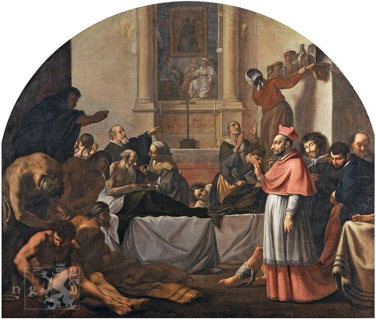 波希米亚的圣查尔斯探望瘟疫患者 St. Charles of Bohemia visits the plague patients (1647)，卡雷尔·斯克雷塔