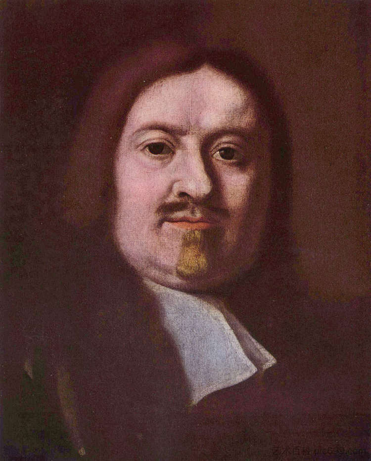 伯纳德·伊格纳特·冯·马丁尼斯的肖像（局部） Portrait of Bernard Ignat Von Martinice (detail) (c.1670)，卡雷尔·斯克雷塔