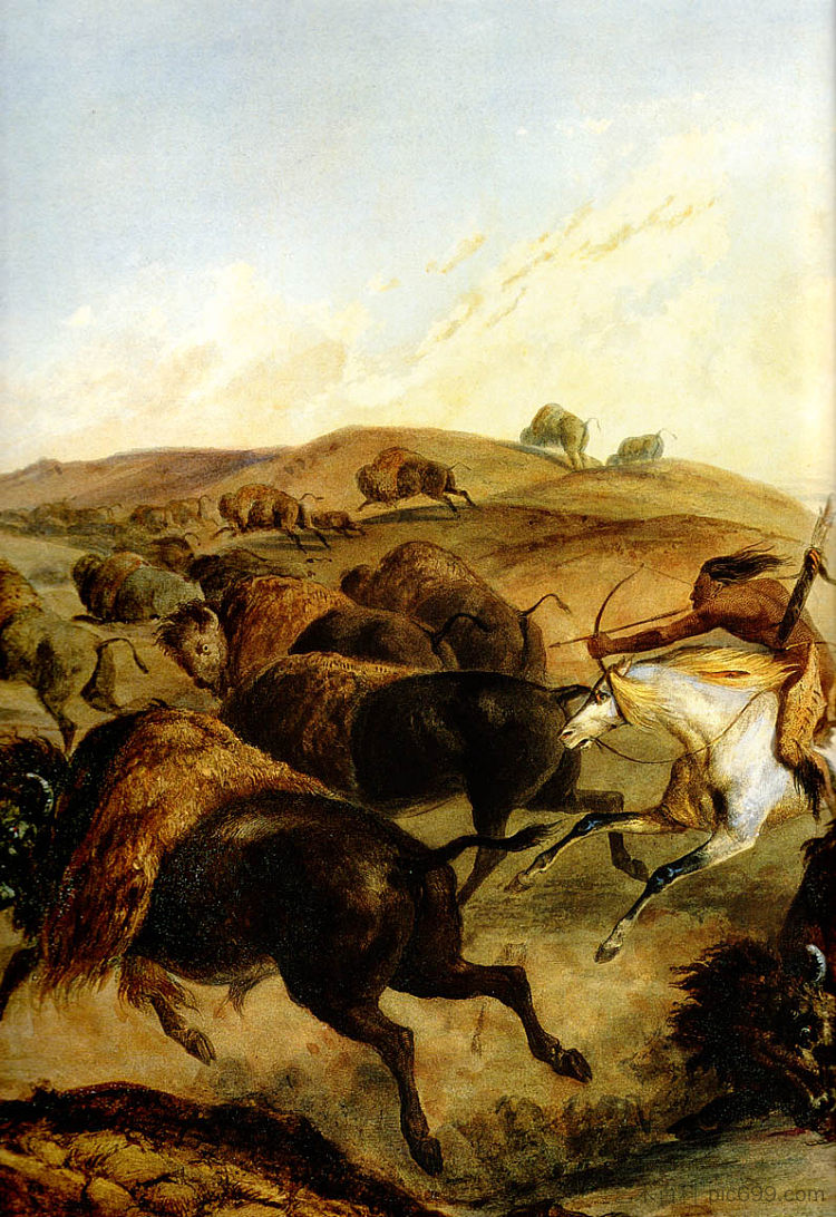 印第安人捕猎野牛 [ 左 ] Indians Hunting The Bison [ Left ] (1832; United States  )，卡尔博德默