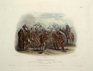 《曼丹印第安人的舞蹈》，图版25，选自《北美内陆游记》第2卷 Ischohä Kakoschochatä Dance of the Mandan Indians, plate 25 from Volume 2 of ‘Travels in the Interior of North America’ (1843; United States                     )，卡尔博德默