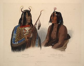 Noapeh，一个Assiniboin印第安人和Psihdja-Sahpa，一个Yanktonan印第安人，图版12，来自“北美内陆游记”第2卷 Noapeh, an Assiniboin Indian and Psihdja-Sahpa, a Yanktonan Indian, plate 12 from Volume 2 of ‘Travels in the Interior of North America’ (1844; United States                     )，卡尔博德默