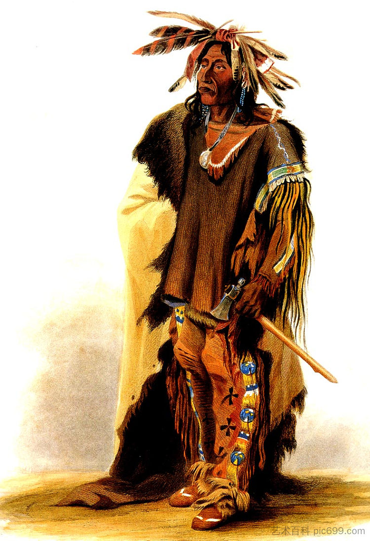 苏族战士瓦克塔格利 Wahk-ta-Ge-Li, a Sioux warrior (1833; United States  )，卡尔博德默