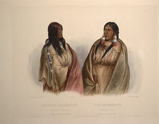 蛇部落的女人和克里部落的女人，《北美内陆游记》第 1 卷中的第 33 版 Woman of the Snake tribe and woman of the Cree tribe, plate 33  from Volume 1 of ‘Travels in the Interior of North America’ (1832; United States                     )，卡尔博德默