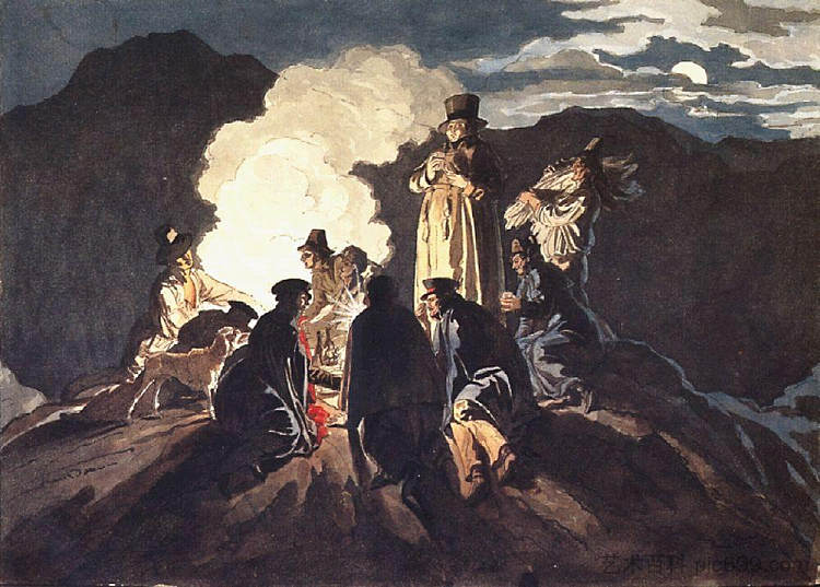 维苏威火山口上的露营地 Bivouac on a Crater, Vesuvius (1824)，卡尔·布留洛夫