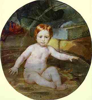 游泳池里的孩子（A.G.加加林王子童年的肖像） Child in a Swimming Pool (Portrait of Prince A. G. Gagarin in Childhood) (1829)，卡尔·布留洛夫