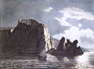 夜晚的悬崖和月亮 Cliffs and Moon at Night (1824)，卡尔·布留洛夫