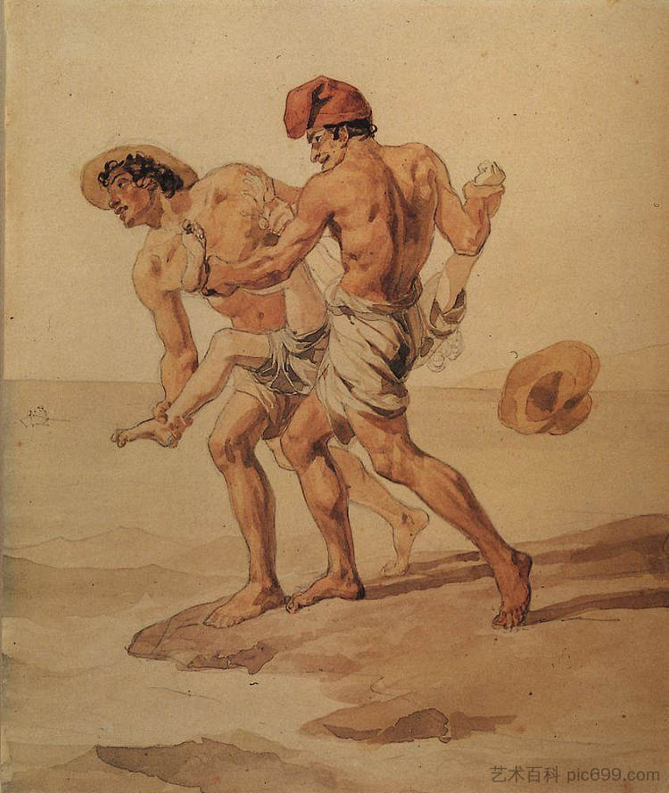 被迫游泳 Forced to Swim (1851 - 1852)，卡尔·布留洛夫