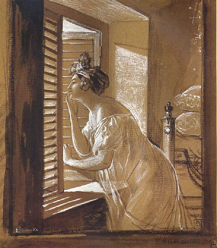 意大利女人吹吻 Italian Woman Blowing a Kiss (1826)，卡尔·布留洛夫