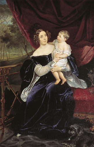 O.I.奥尔洛娃-达维多娃伯爵夫人和她女儿的肖像 Portrait of Countess O. I. Orlova-Davydova and Her Daughter (1834)，卡尔·布留洛夫