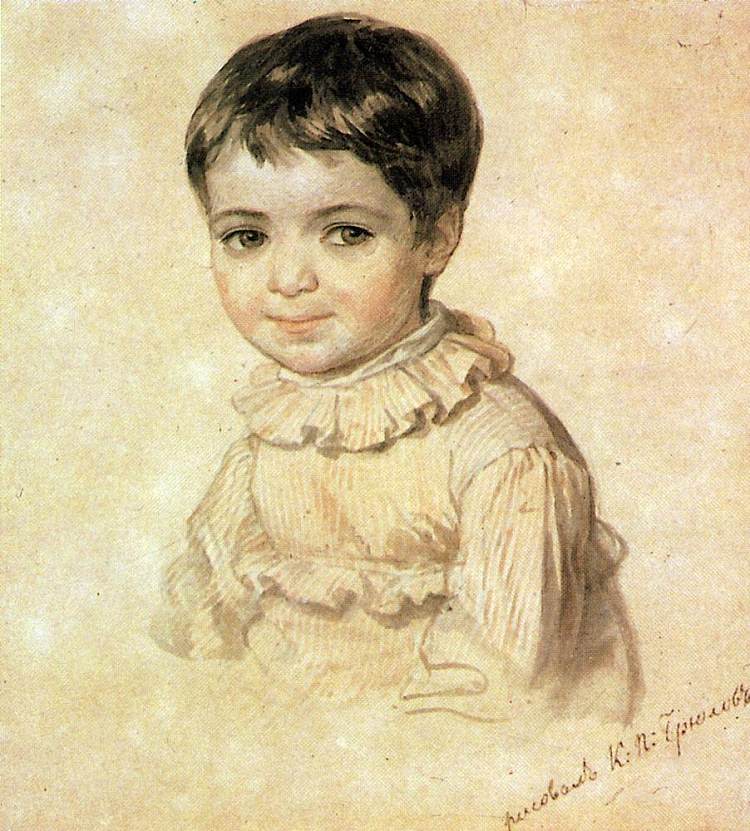 玛丽亚·琪基娜小时候的肖像 Portrait of Maria Kikina as a Child (1817 - 1820)，卡尔·布留洛夫