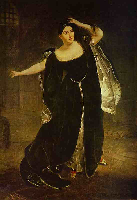 女演员Juditta Pasta的肖像 饰演Anne Boleyn Portrait of the Actress Juditta Pasta as Anne Boleyn (1834)，卡尔·布留洛夫