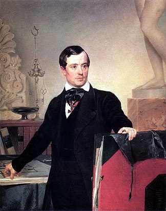 建筑师和画家亚历山大·布鲁洛夫的肖像 Portrait of the Architect and Painter Alexander Brulloff (c.1841)，卡尔·布留洛夫