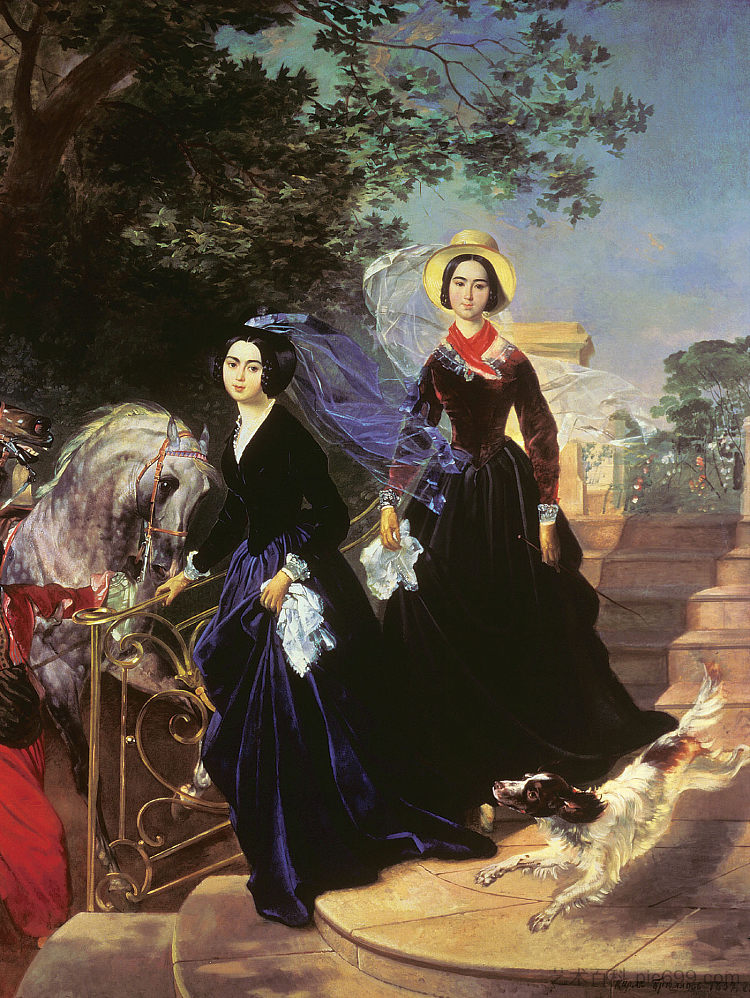 希什马里奥夫姐妹的肖像 Portrait of the Shishmariov Sisters (1839)，卡尔·布留洛夫