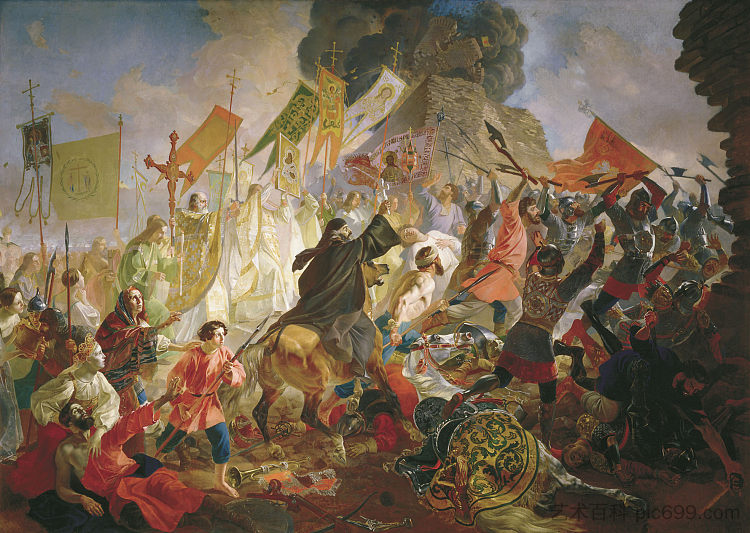 1581年波兰国王斯特凡·巴托里围攻普斯科夫 Siege of Pskov by Polish King Stefan Batory in 1581 (1839 - 1843)，卡尔·布留洛夫