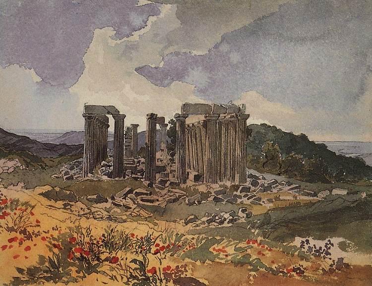 菲加利亚的阿波罗神庙 Temple of Apollo in Phigalia (1835)，卡尔·布留洛夫